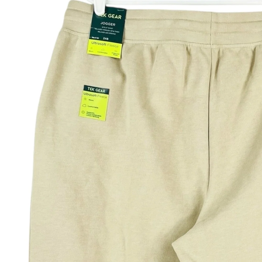 Tek Gear Men's Ultrasoft Fleece Beige Jogger Pants Big Tall Size 2XB Relaxed NWT